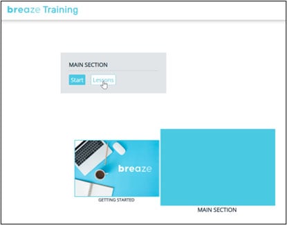The top-level section (Main Section / Root Section) with the Lessons button